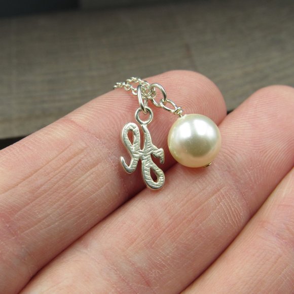 7" Sterling Silver Faux Single Pearl & Charm Bracelet Vintage - Picture 4 of 6